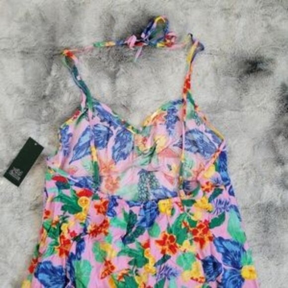 New Wild Fable Pink Tropical Fruit Mini Halter Tie Neck Dress Women's M Colorful - Picture 8 of 10